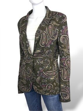 Olive Paisley Womens Blazer Jacket - Sophisticated Print